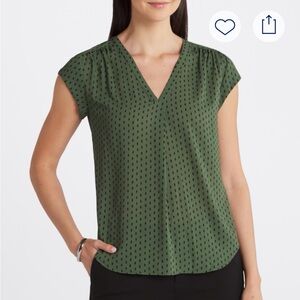 Green V-Neck Women's Top